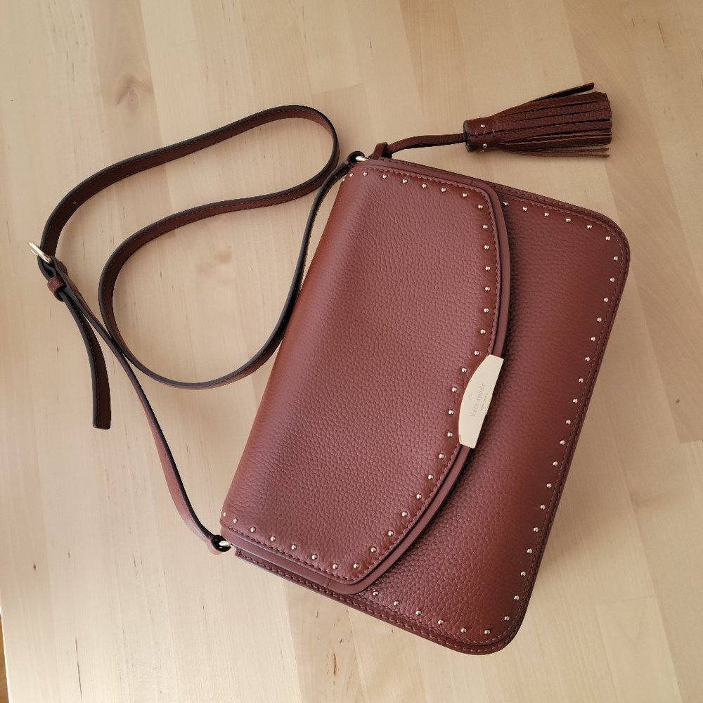 Kate Spade Studded Brown Leather Crossbody Bag